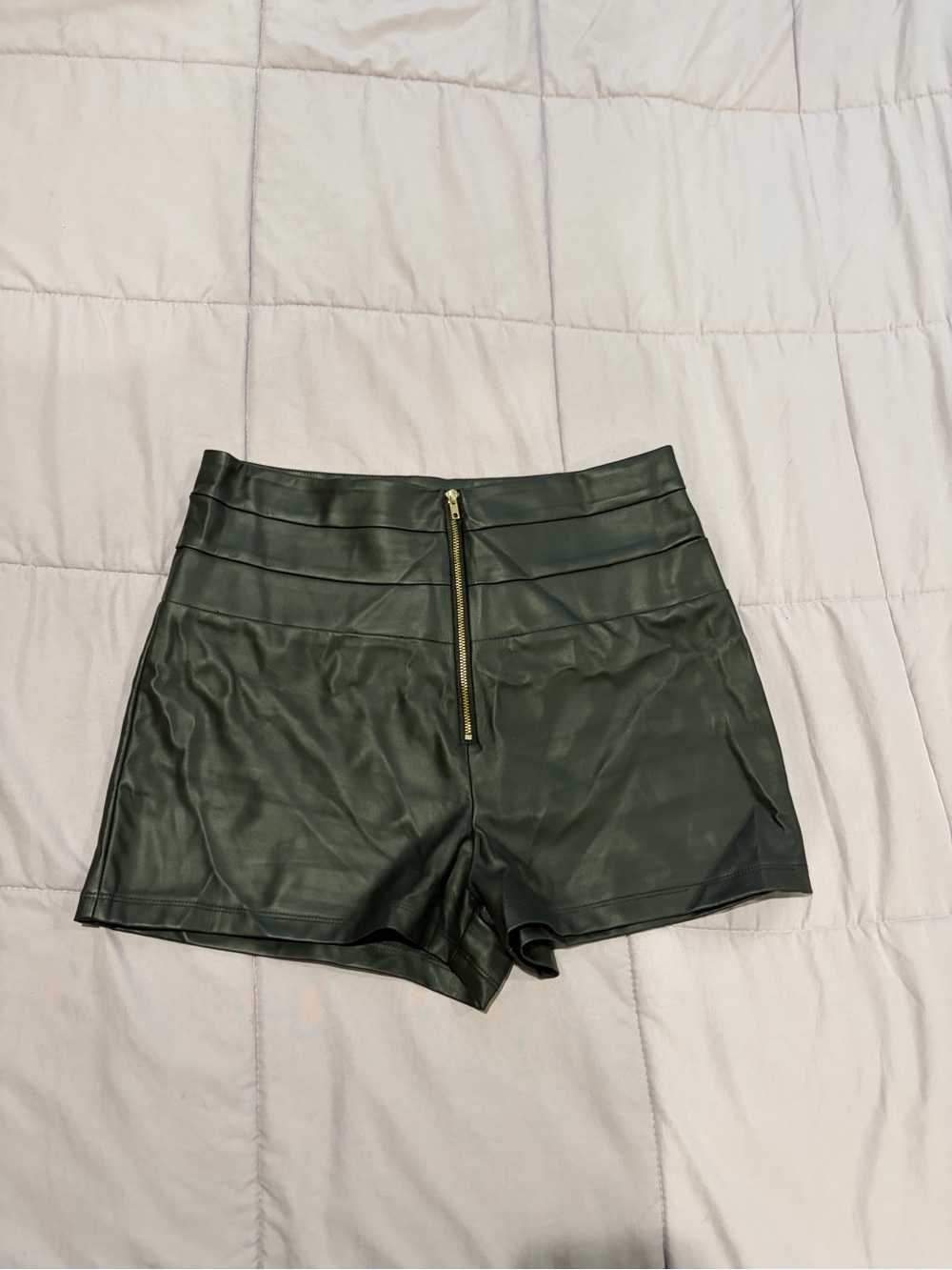 High-Waist Dark Green Faux Leather Women’s Shorts Fashion Nova Large like new